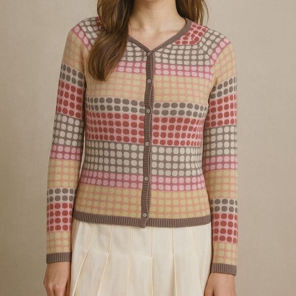 VTG Talbots Sweater Cardigan M Spotted Colorful Retro Cashmere Cotton Light Acad - Picture 8 of 8